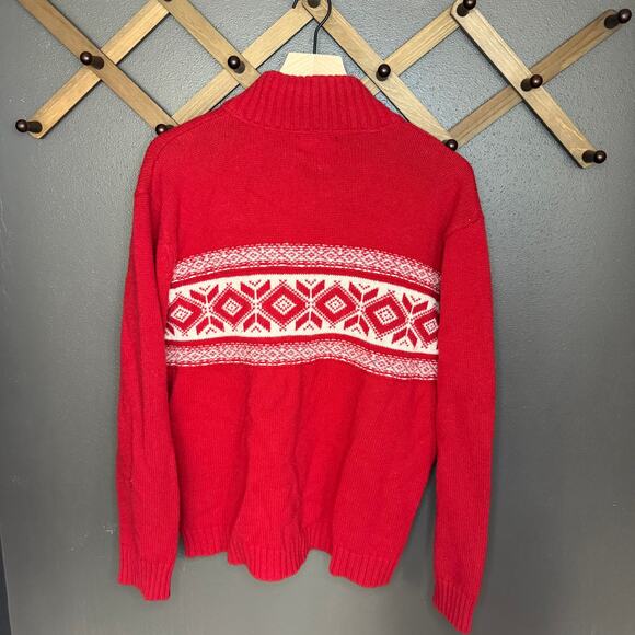 American Eagle Wool Blend Vintage Red Fair Isle Quarter Zip Nordic Large - Picture 3 of 8